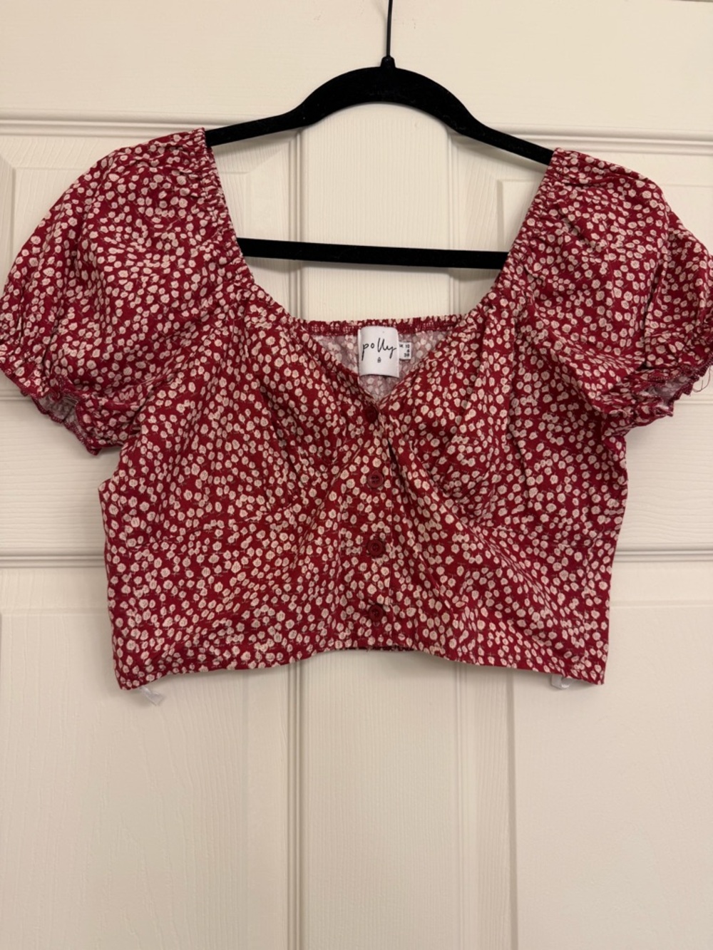 Red Floral Button Up Crop Top